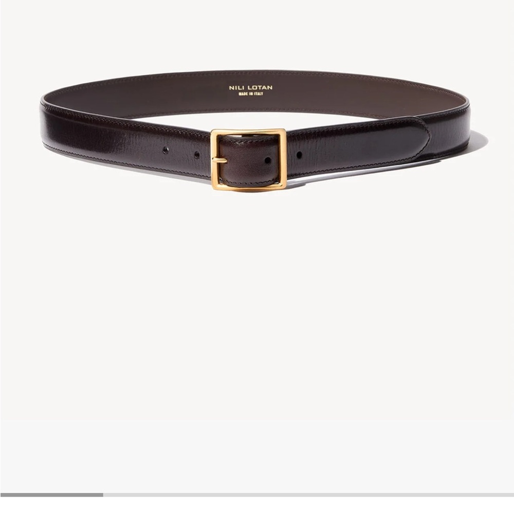 Nili Lotan Dark Brown Leather Belt with Gold Buckle